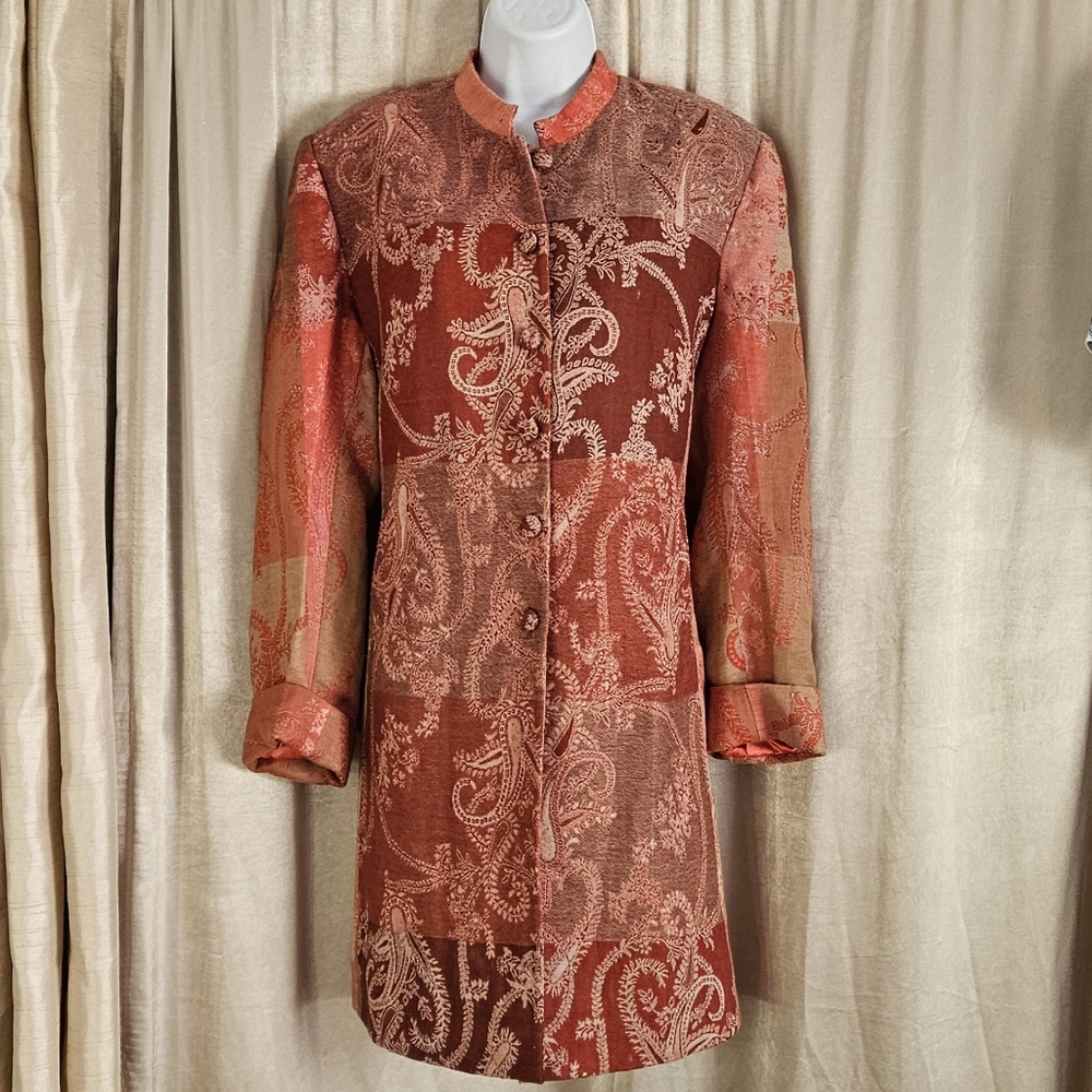 Anthropologie Moksha pink embroidered tapestry long wool jacket coat XLarge - Picture 5 of 9